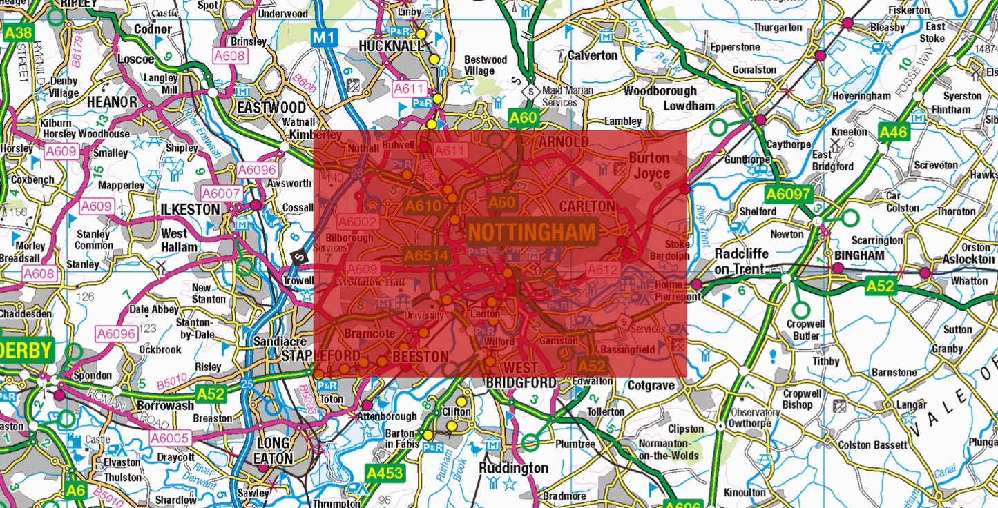 Central Nottingham Postcode City Street Map - Digital Download