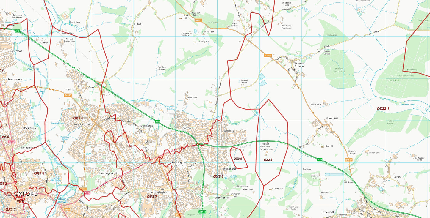 Postcode City Sector Map - Oxford - Digital Download