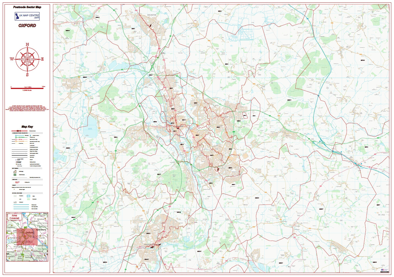 Postcode City Sector Map - Oxford - Digital Download