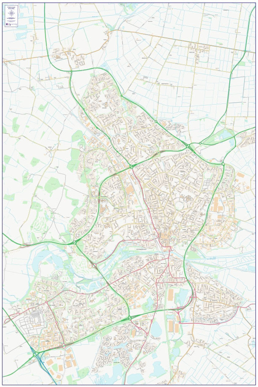 Central Peterborough City Street Map - Digital Download