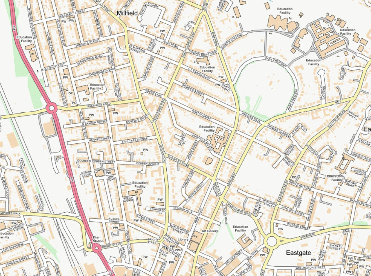 Central Peterborough City Street Map - Digital Download