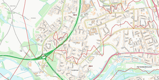 Central Peterborough Postcode City Street Map - Digital Download
