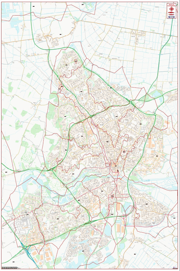 Central Peterborough Postcode City Street Map - Digital Download