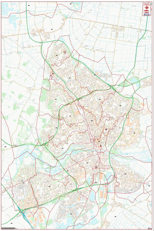 Central Peterborough Postcode City Street Map - Digital Download