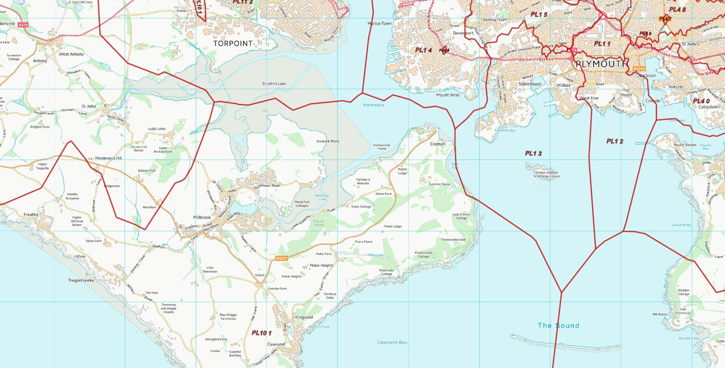 Postcode City Sector Map - Plymouth - Digital Download