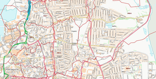 Central Portsmouth Postcode City Street Map - Digital Download