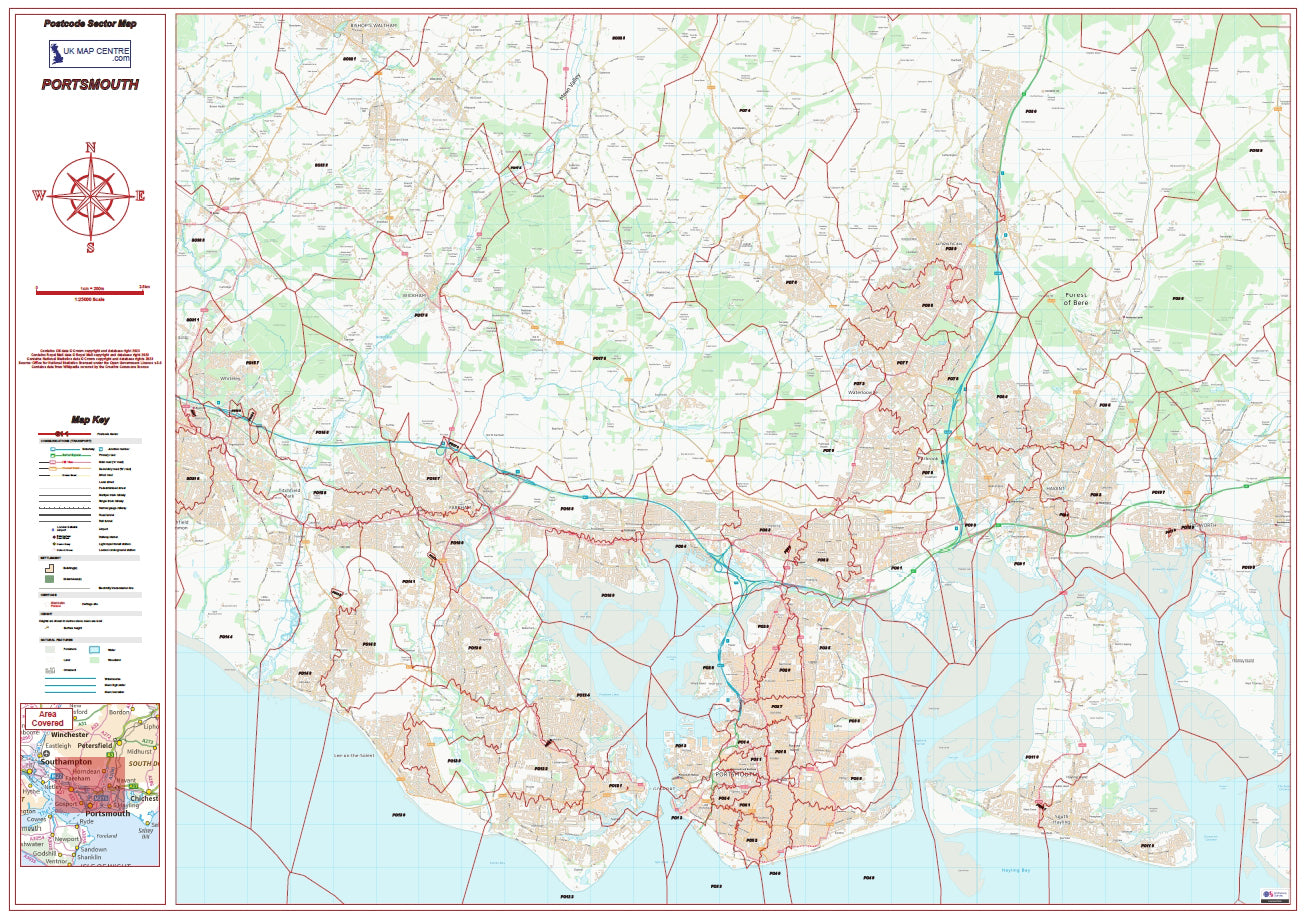 Postcode City Sector Map - Portsmouth - Digital Download