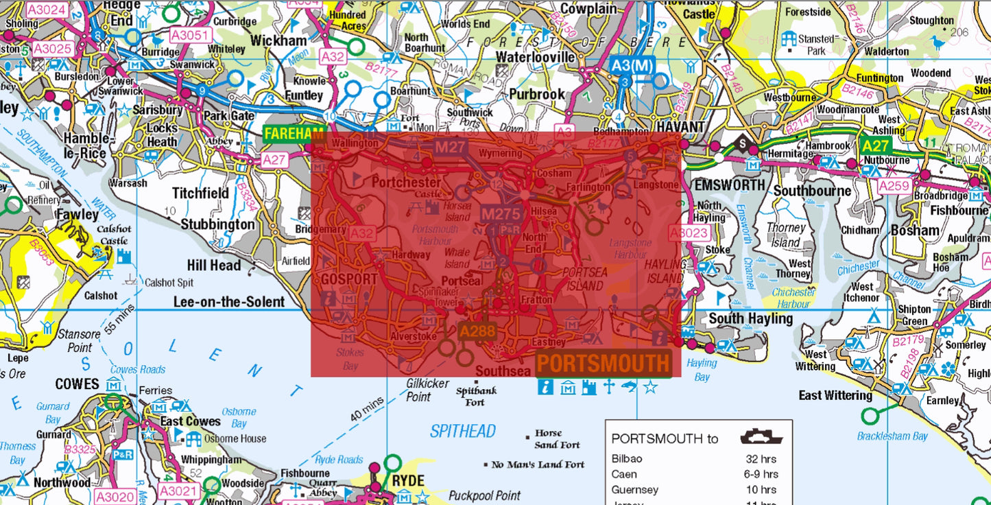 Central Portsmouth Postcode City Street Map - Digital Download