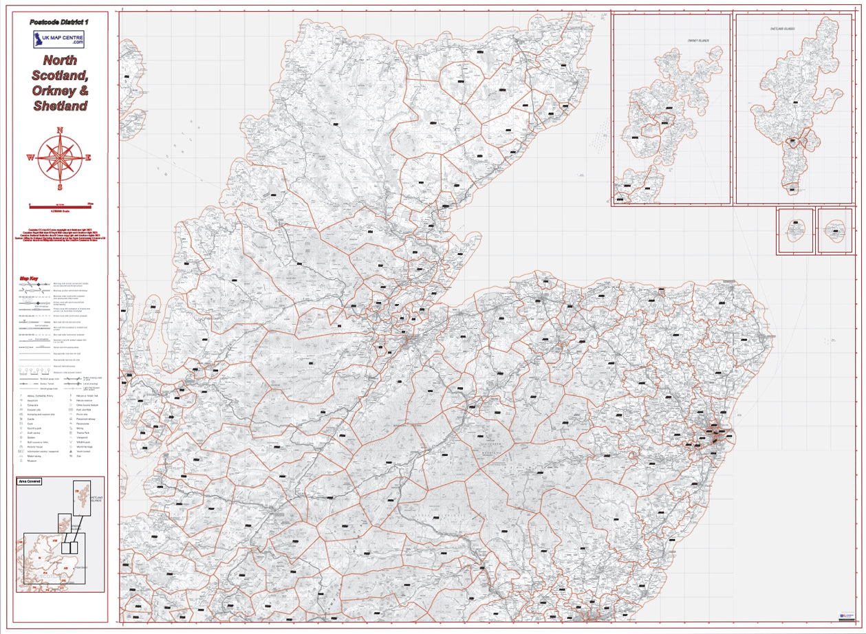 Postcode District Map 1 - North Scotland, Orkney & Shetland - Digital Download