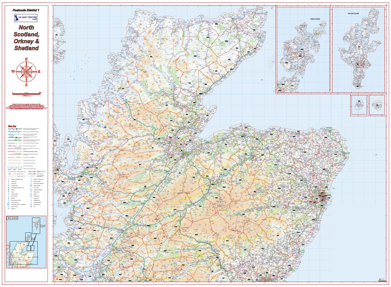 Postcode District Map 1 - North Scotland, Orkney & Shetland - Digital Download