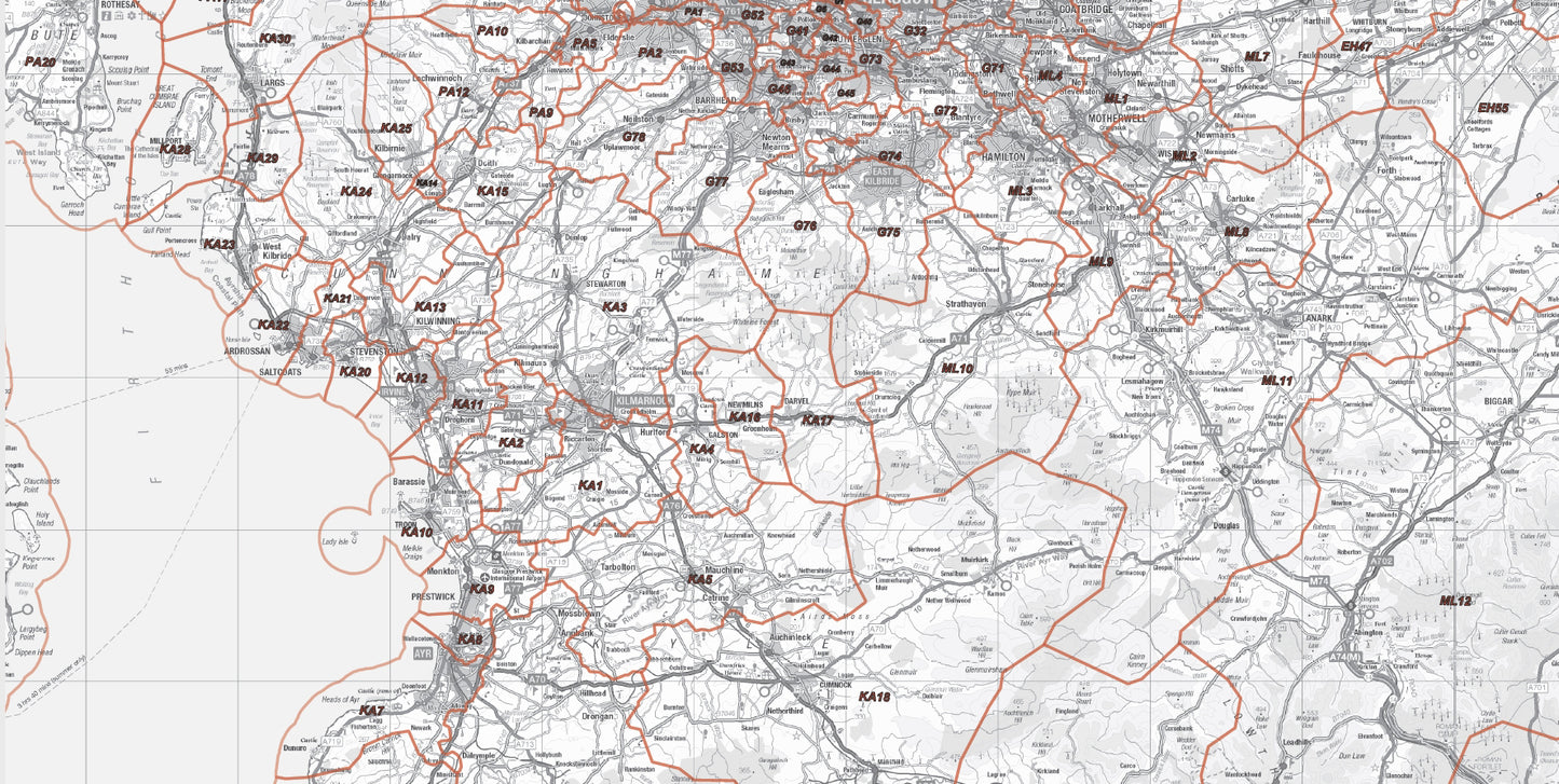 Postcode District Map 3 - Southern Scotland & Northumberland - Digital Download