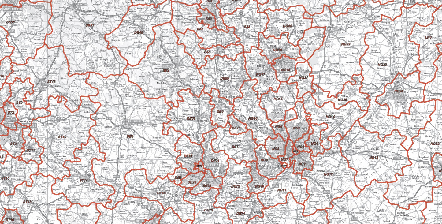 Postcode District Map 5 - East Midlands & East Anglia - Digital Download