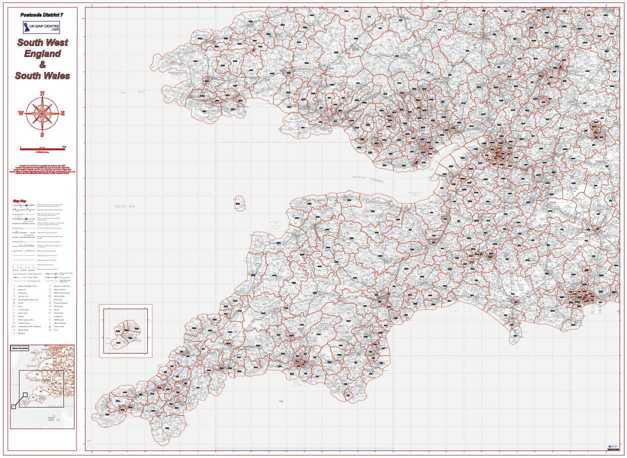 Postcode District Map 7 - South West England & South Wales - Digital Download