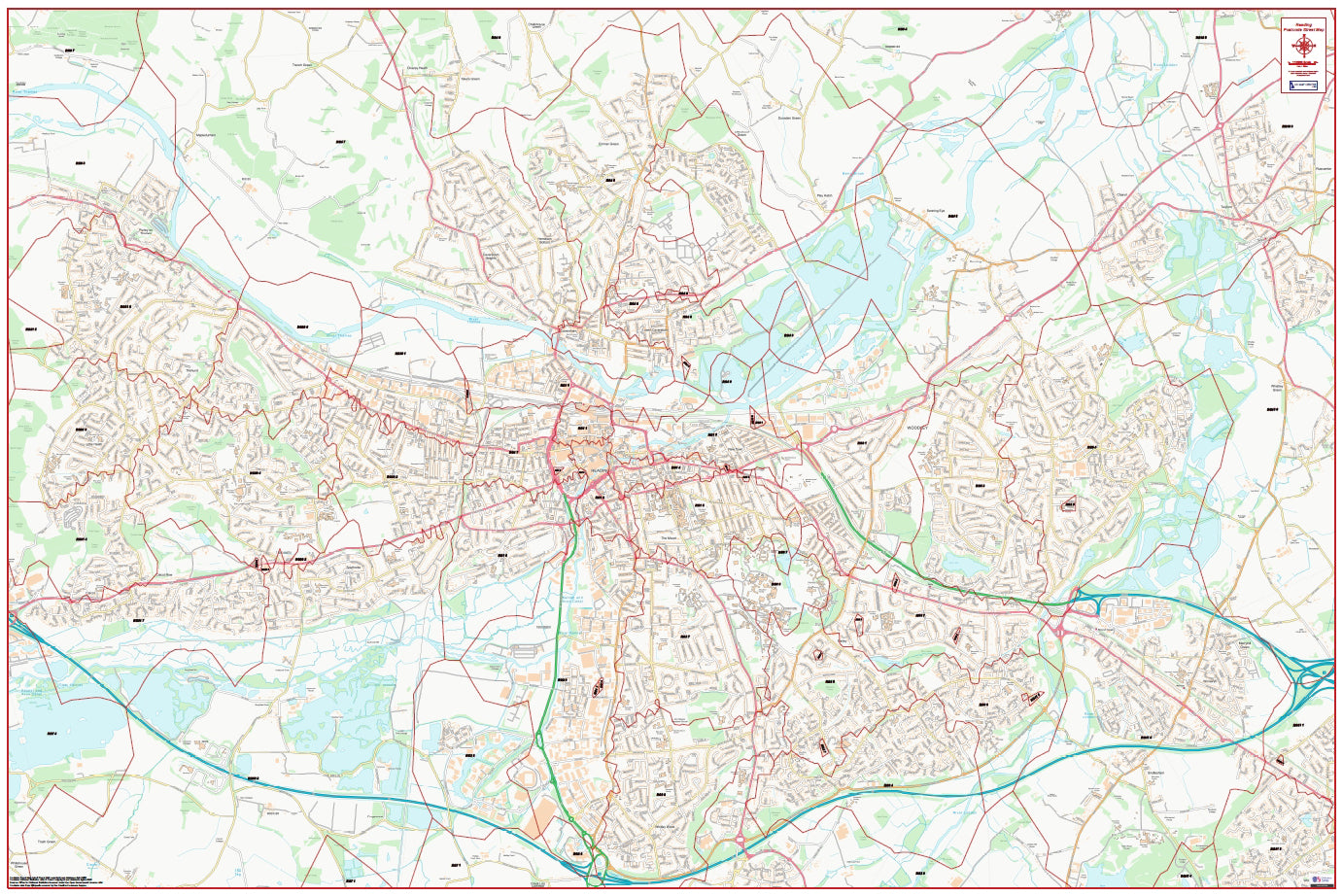 Central Reading Postcode City Street Map - Digital Download