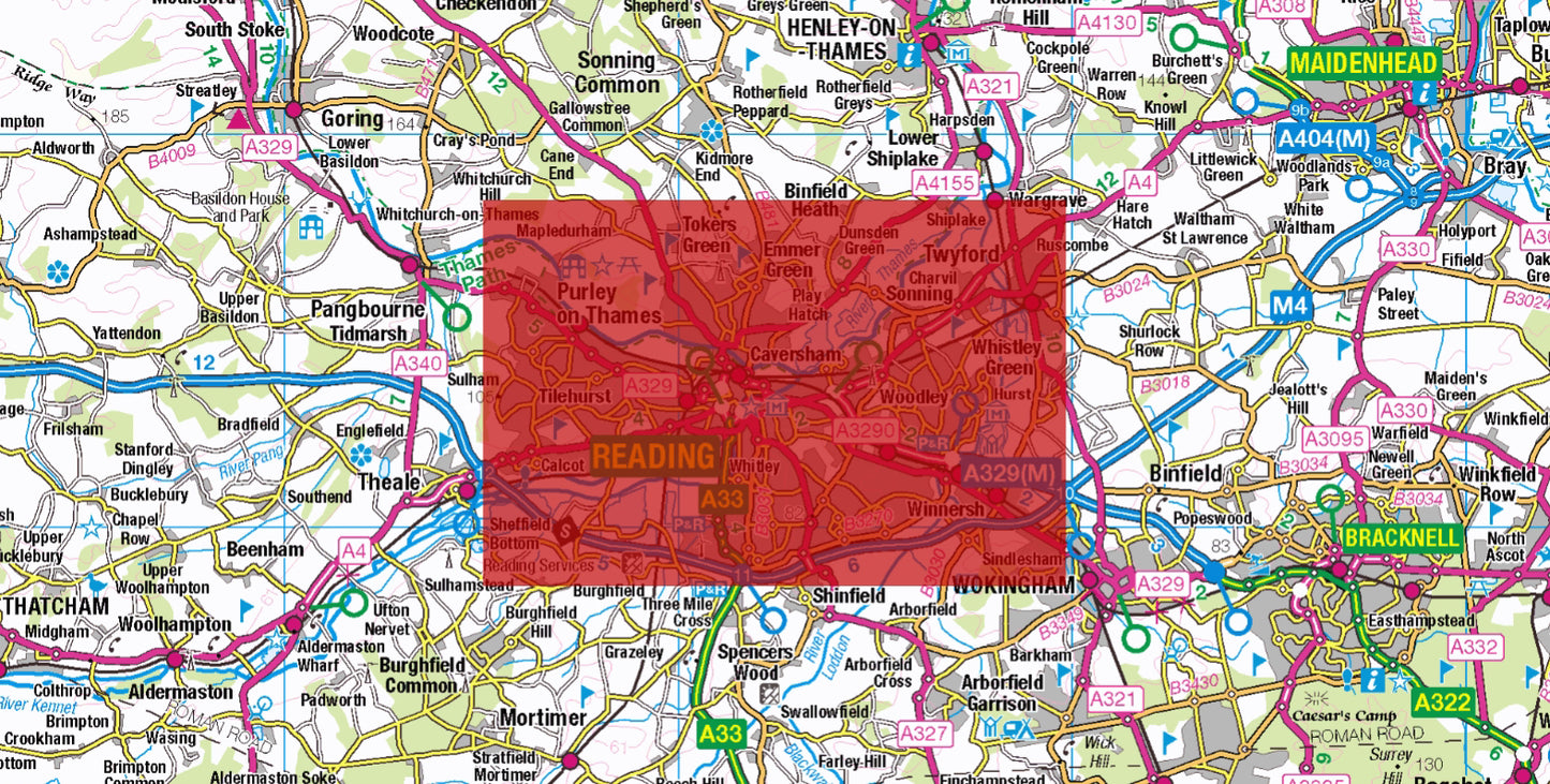 Central Reading Postcode City Street Map - Digital Download