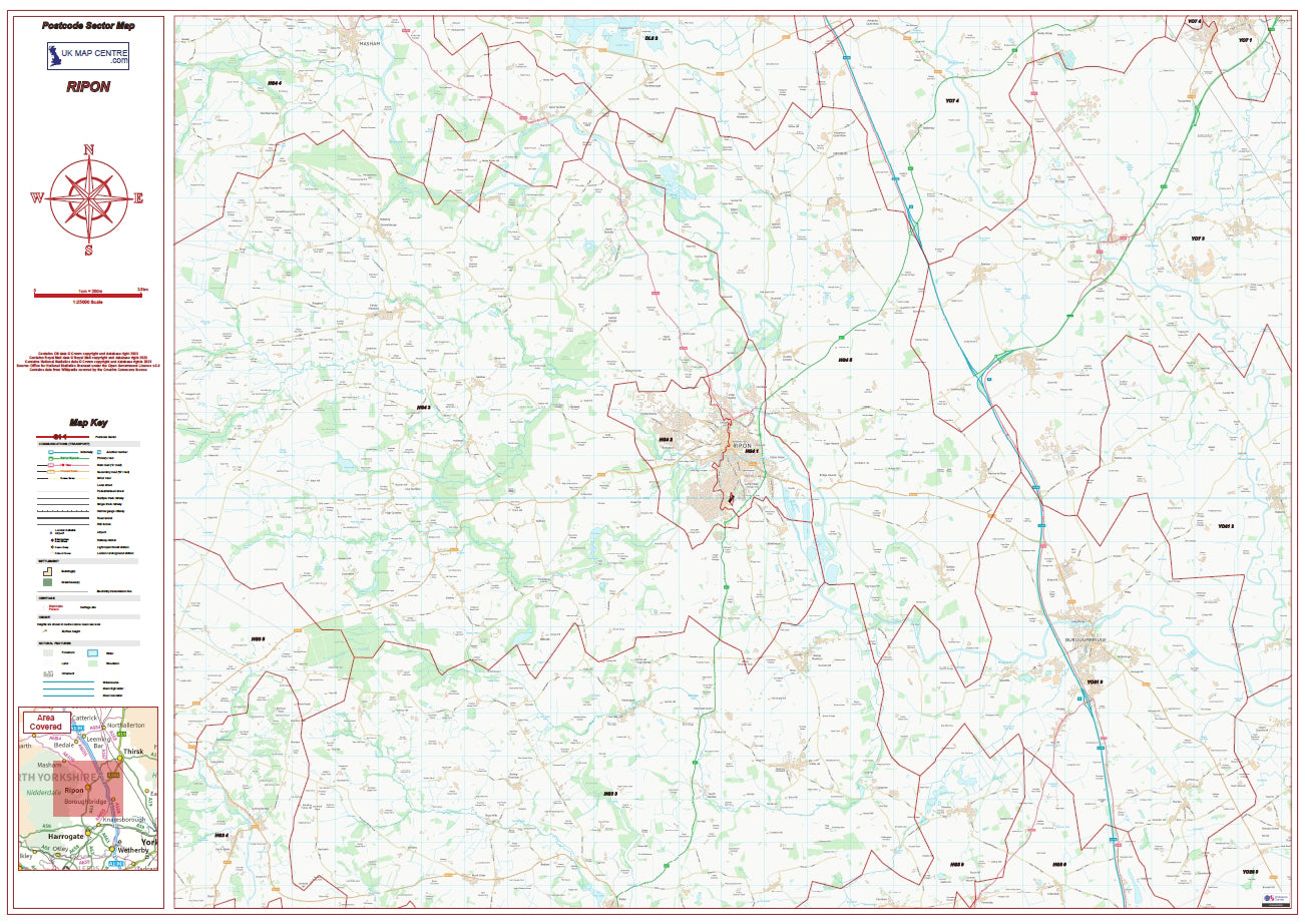 Postcode City Sector Map - Ripon - Digital Download