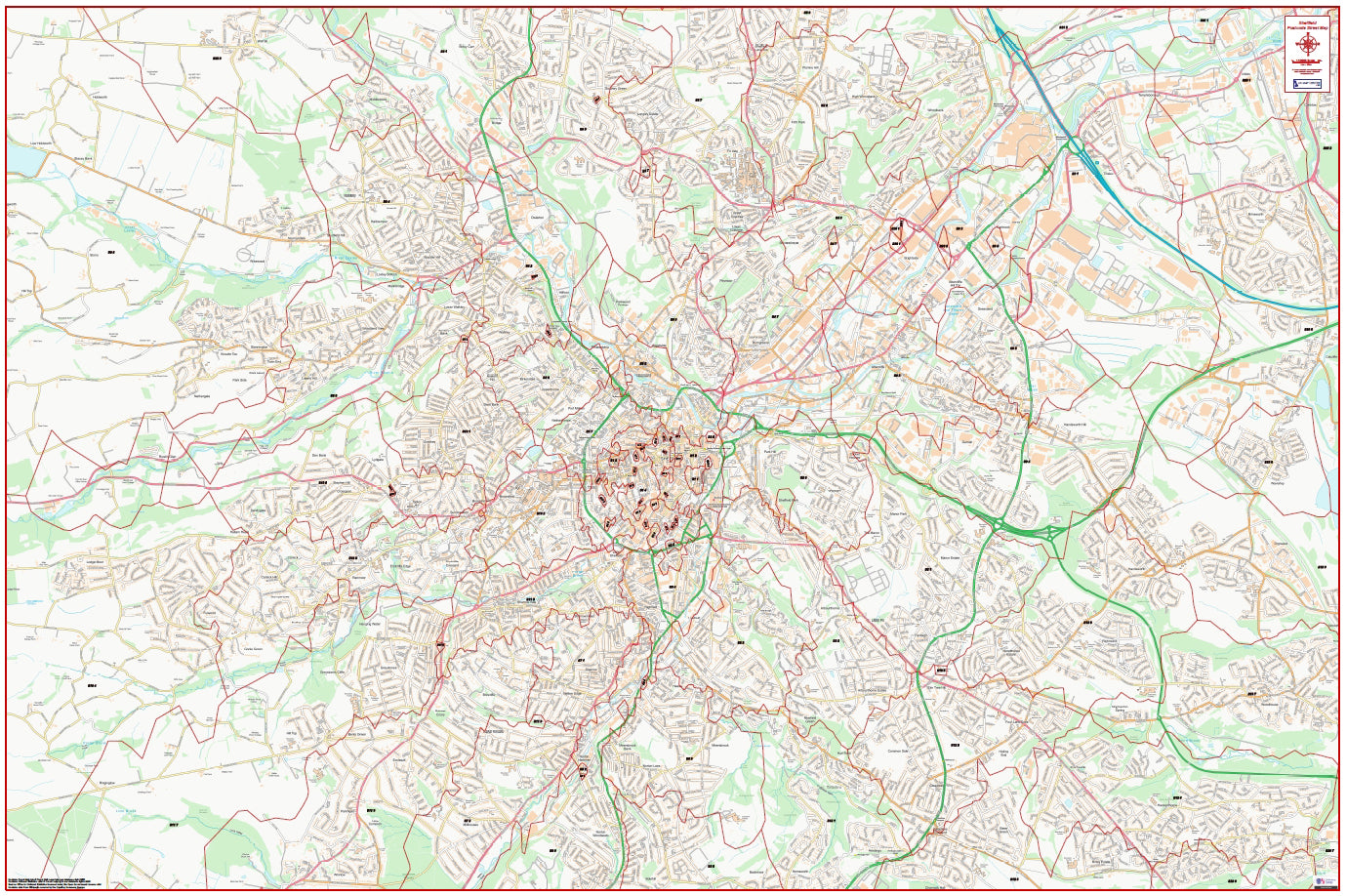 Central Sheffield Postcode City Street Map - Digital Download