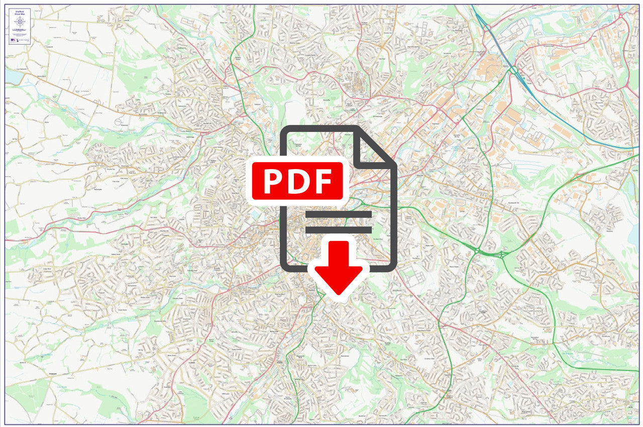 Central Sheffield City Street Map - Digital Download