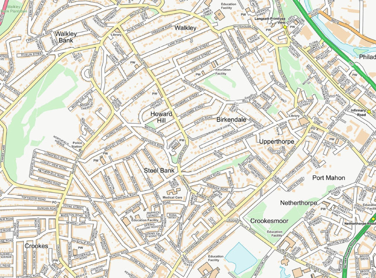 Central Sheffield City Street Map - Digital Download