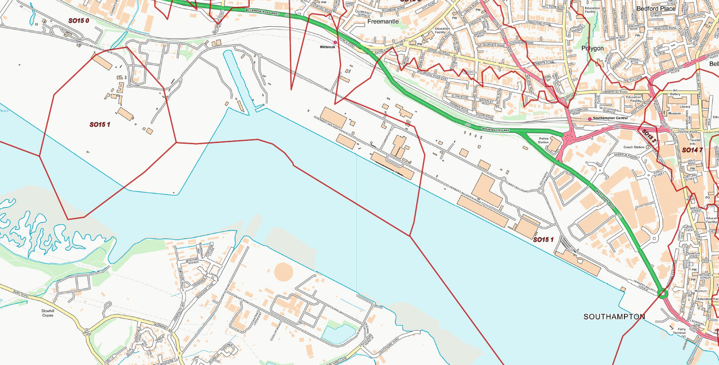 Central Southampton Postcode City Street Map - Digital Download