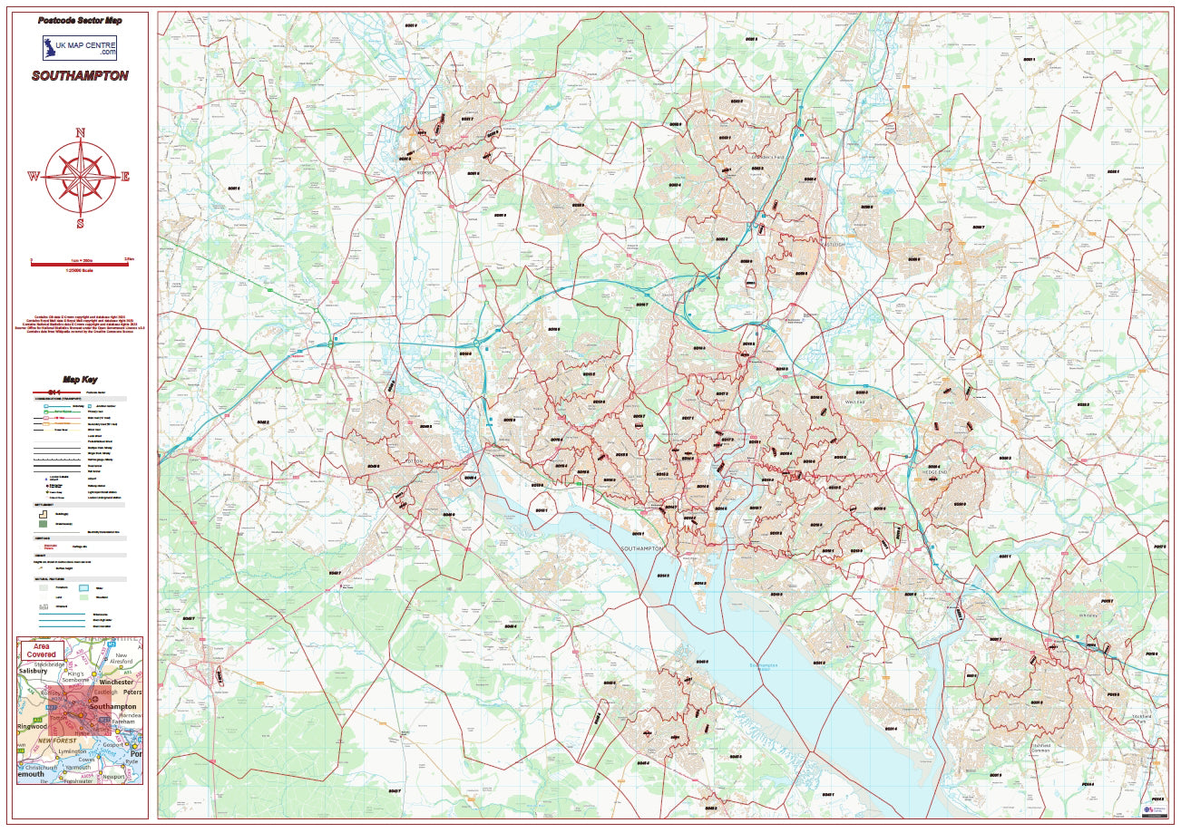Postcode City Sector Map - Southampton - Digital Download