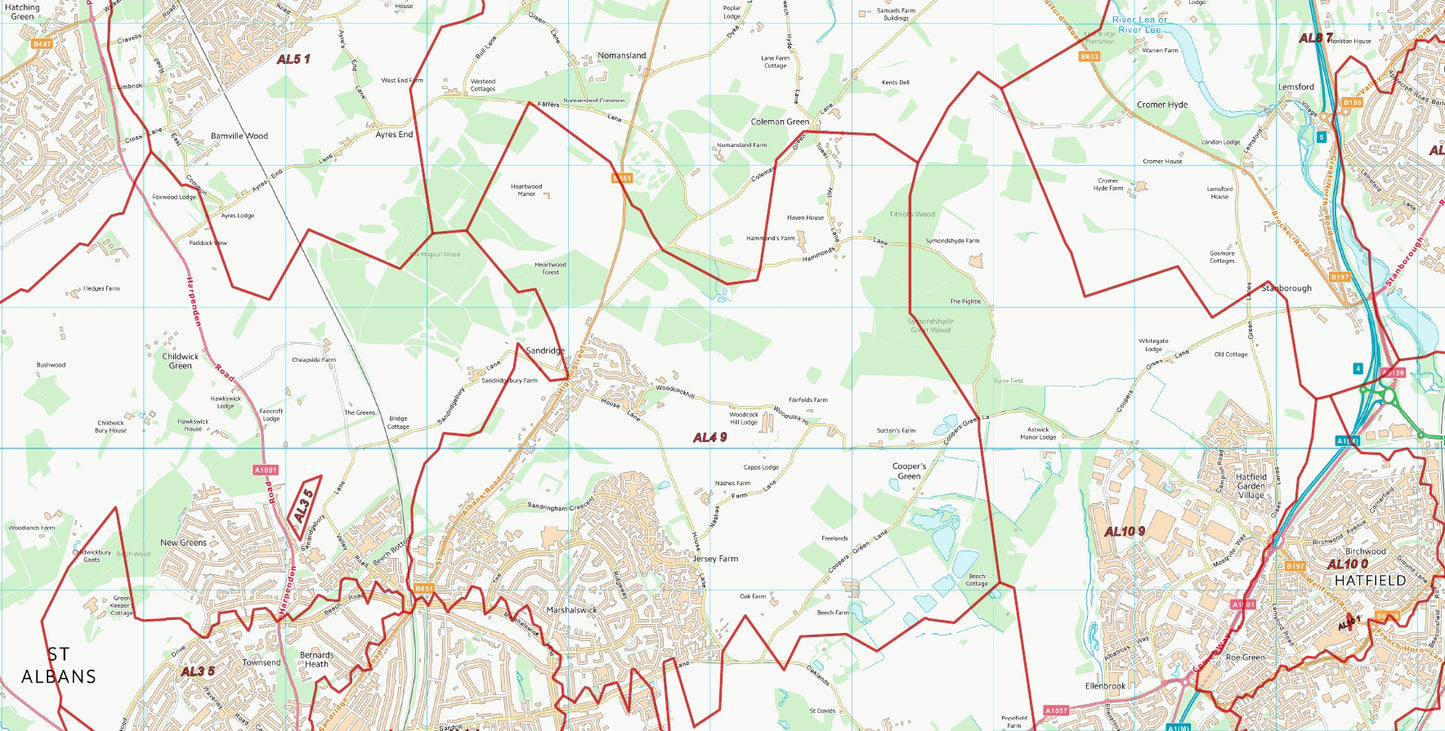 Postcode City Sector Map - St Albans - Digital Download