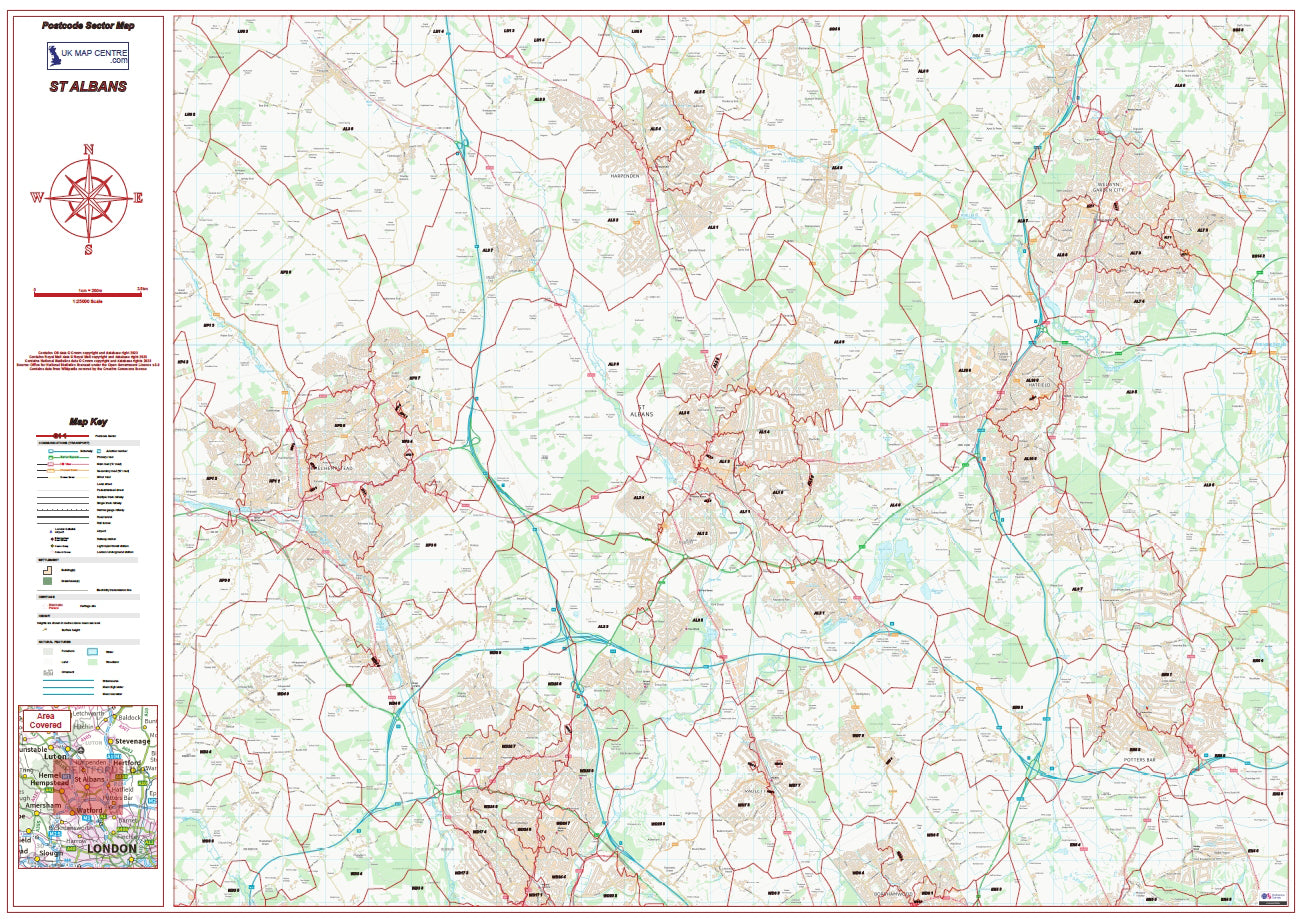 Postcode City Sector Map - St Albans - Digital Download