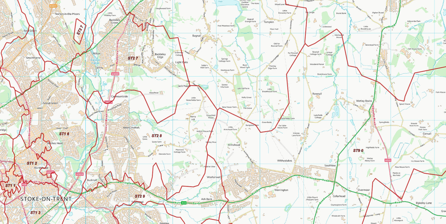 Postcode City Sector Map - Stoke - Digital Download