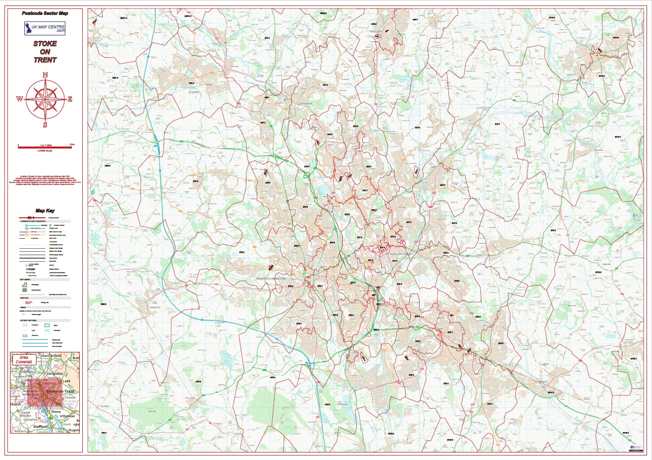 Postcode City Sector Map - Stoke - Digital Download