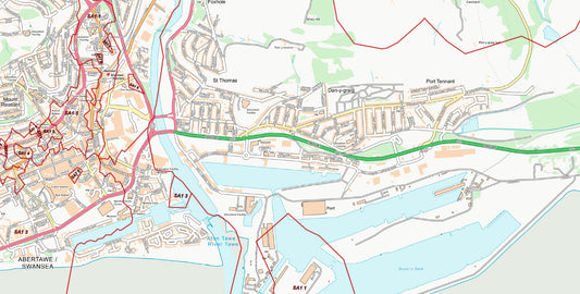 Central Swansea Postcode City Street Map - Digital Download