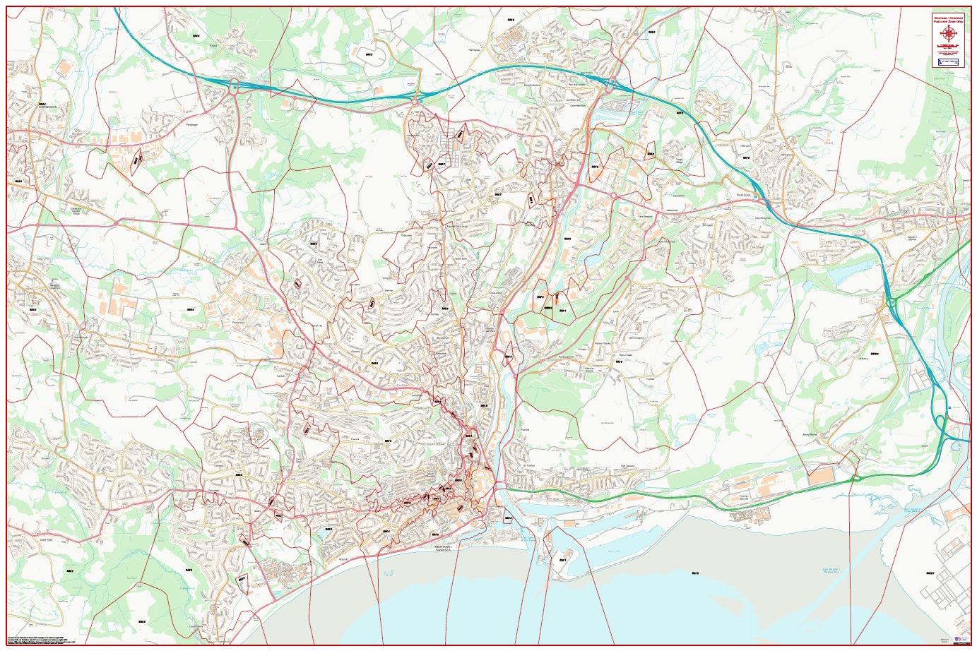 Central Swansea Postcode City Street Map - Digital Download