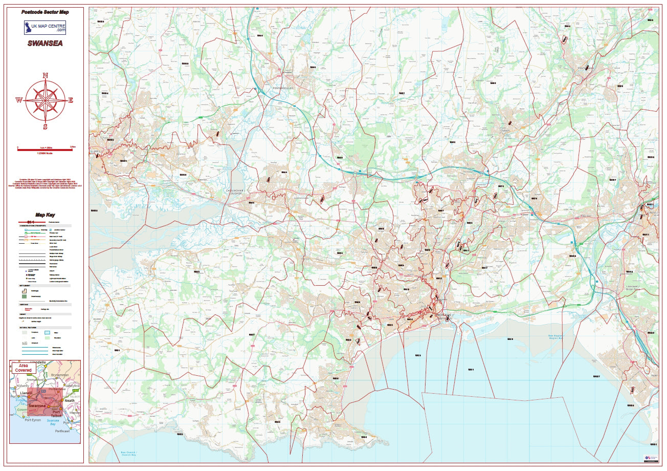 Postcode City Sector Map - Swansea - Digital Download