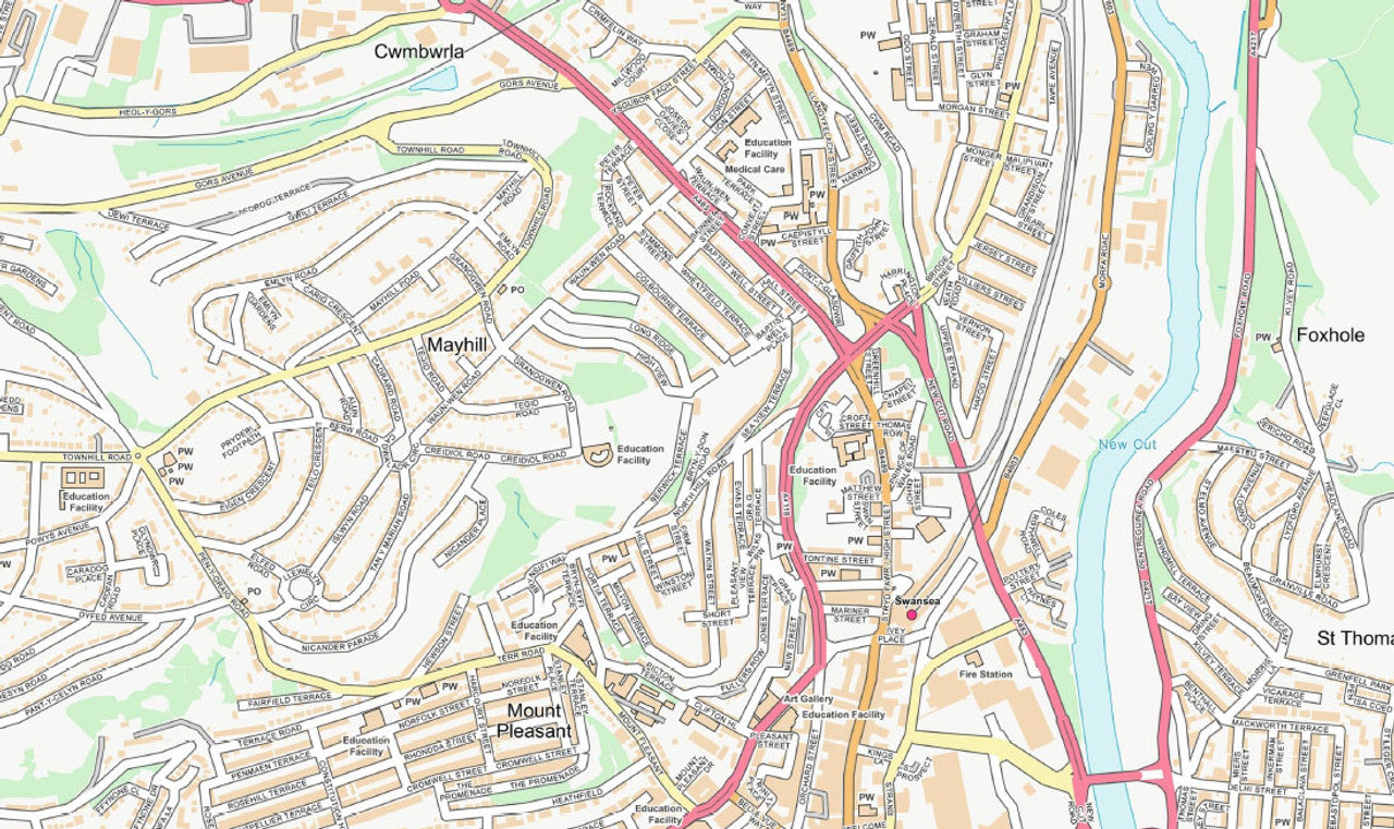 Central Swansea City Street Map - Digital Download