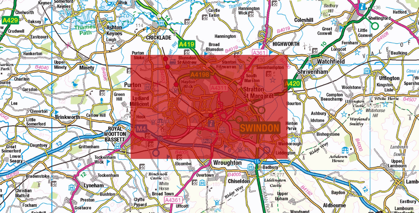Central Swindon Postcode City Street Map - Digital Download