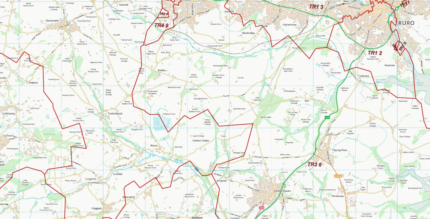 Postcode City Sector Map - Truro - Digital Download