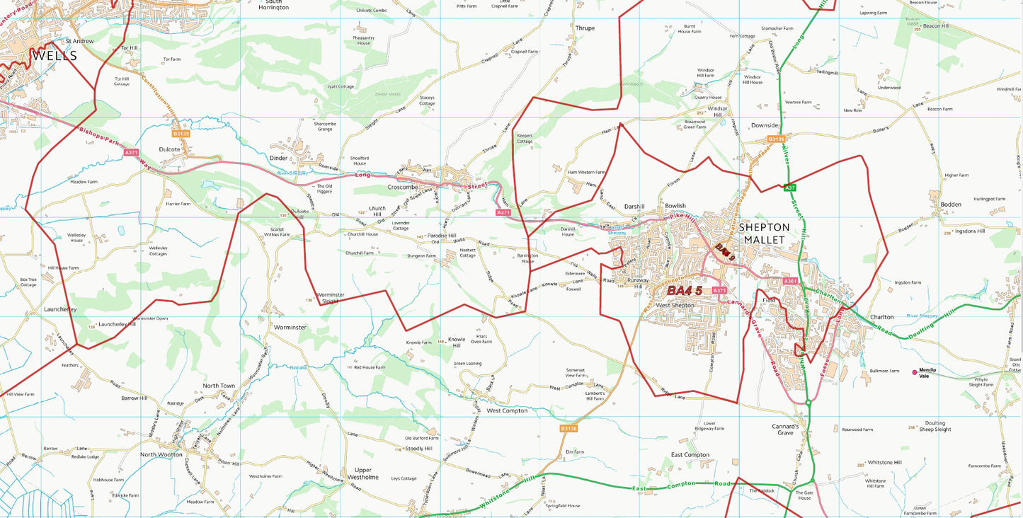 Postcode City Sector Map - Wells - Digital Download