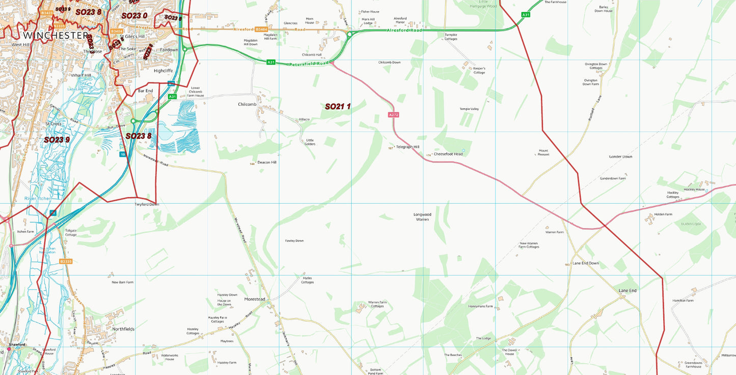 Postcode City Sector Map - Winchester - Digital Download