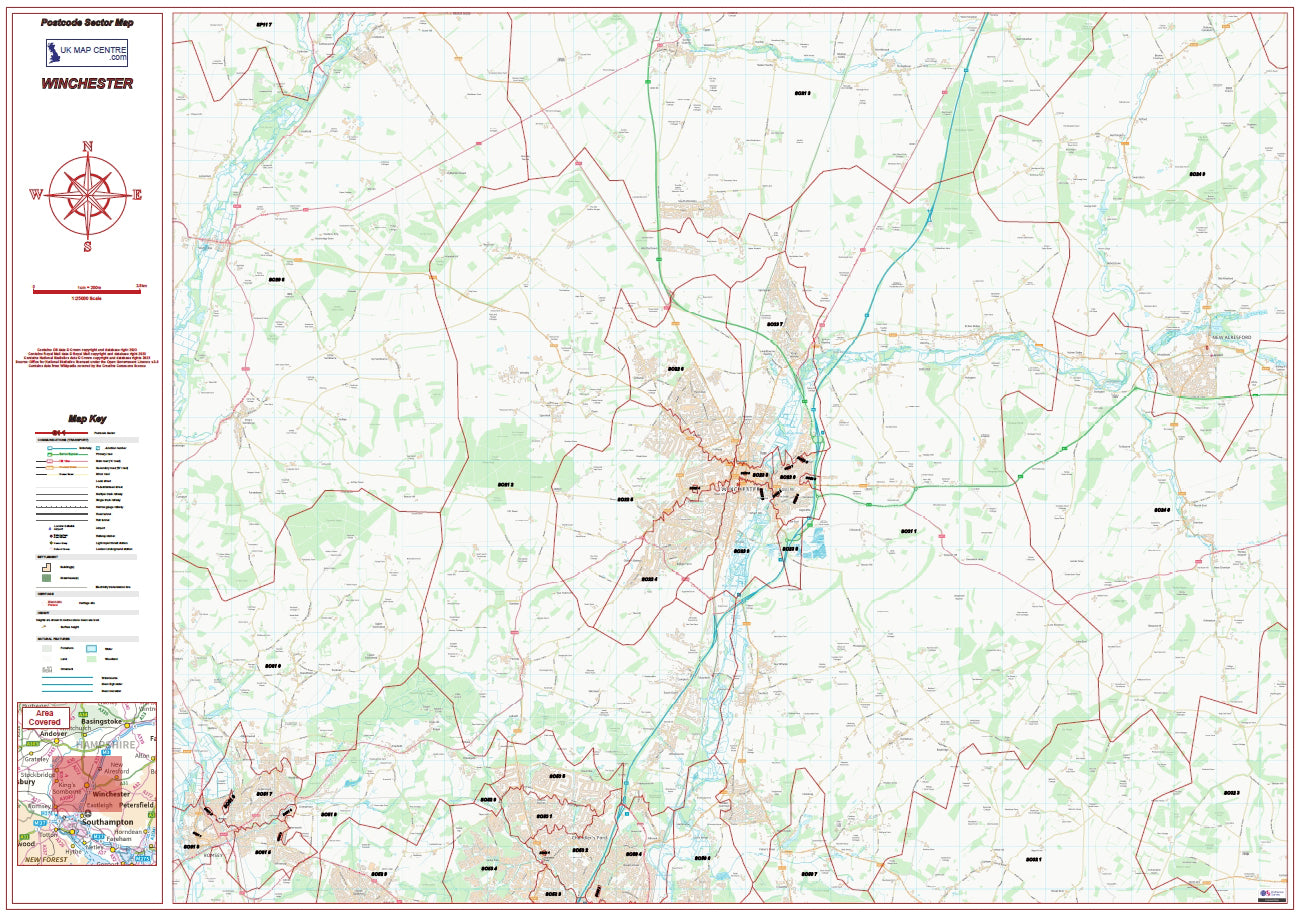 Postcode City Sector Map - Winchester - Digital Download