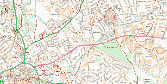 Central Wolverhampton Postcode City Street Map - Digital Download