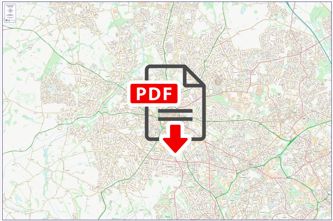 Central Wolverhampton City Street Map Digital Download Uk