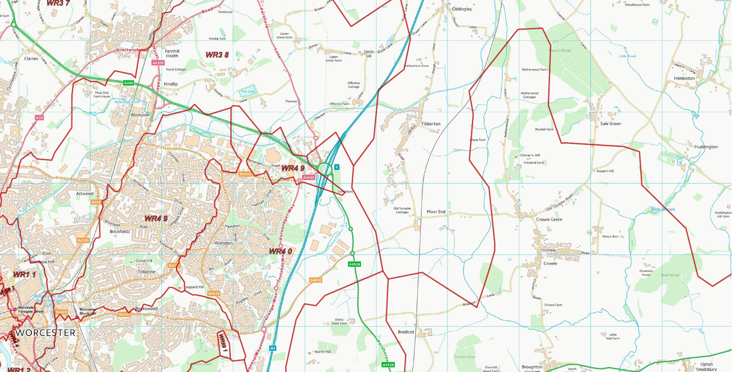 Postcode City Sector Map - Worcester - Digital Download