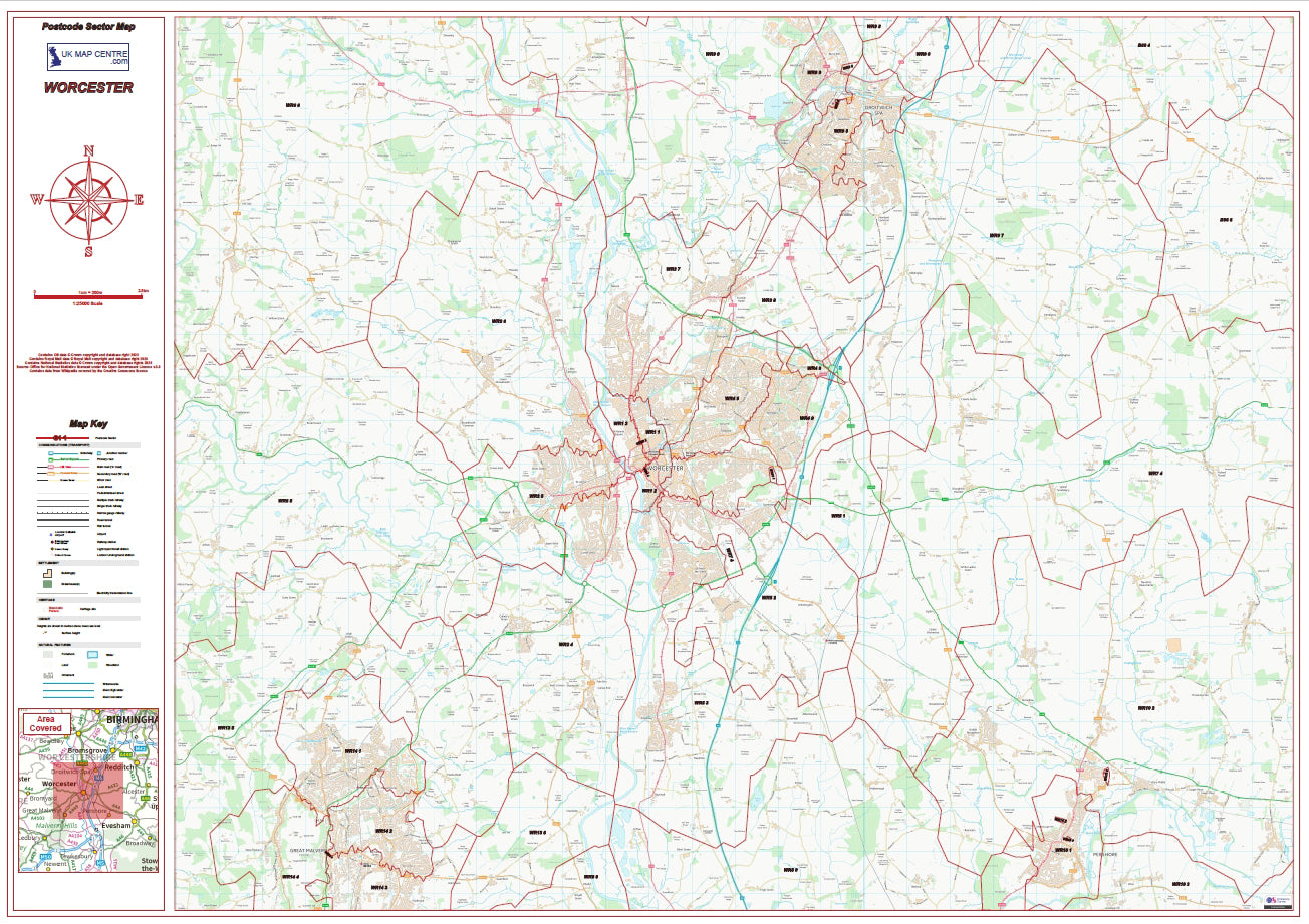 Postcode City Sector Map - Worcester - Digital Download