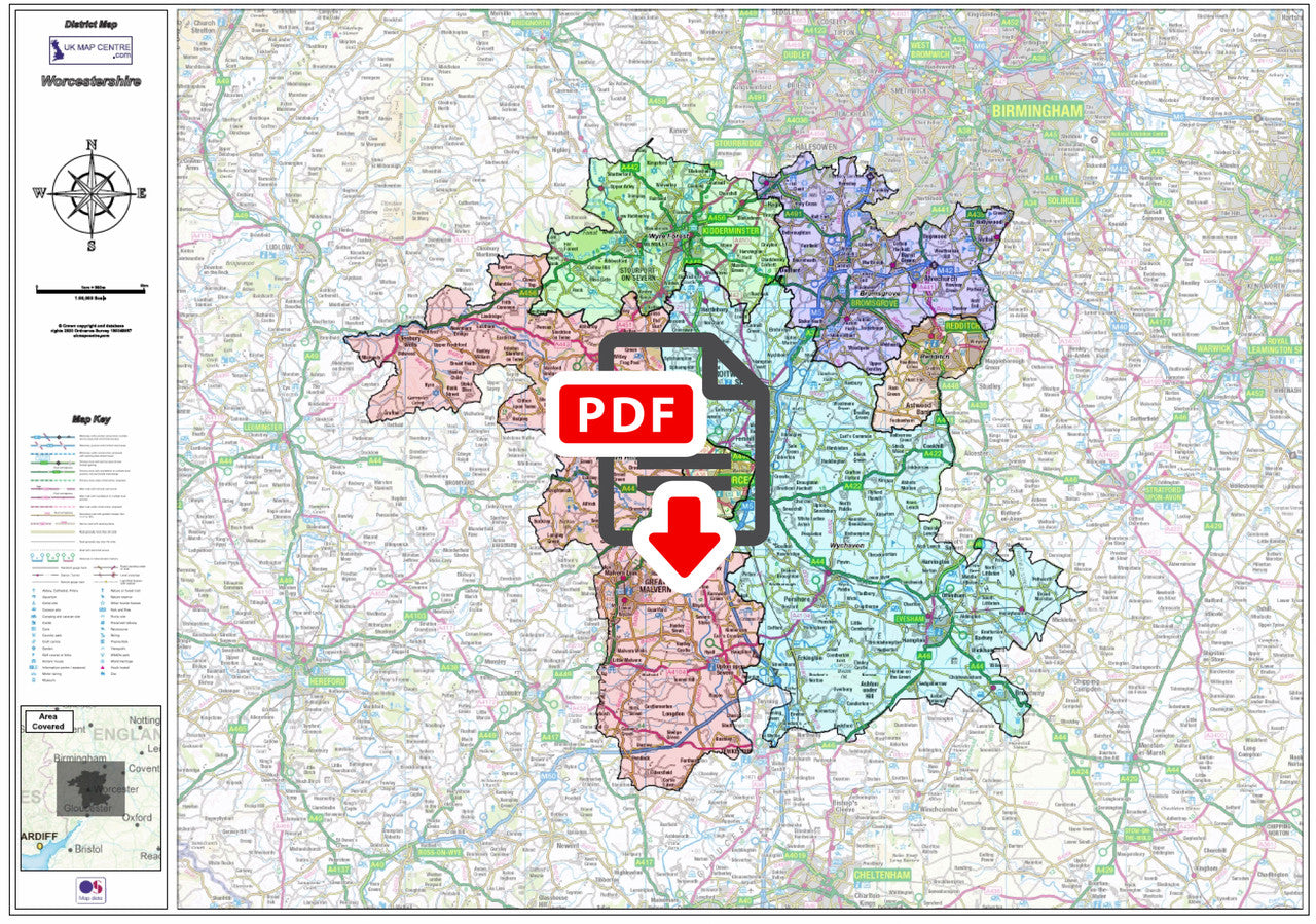 Worcestershire County Boundary Map - Digital Download