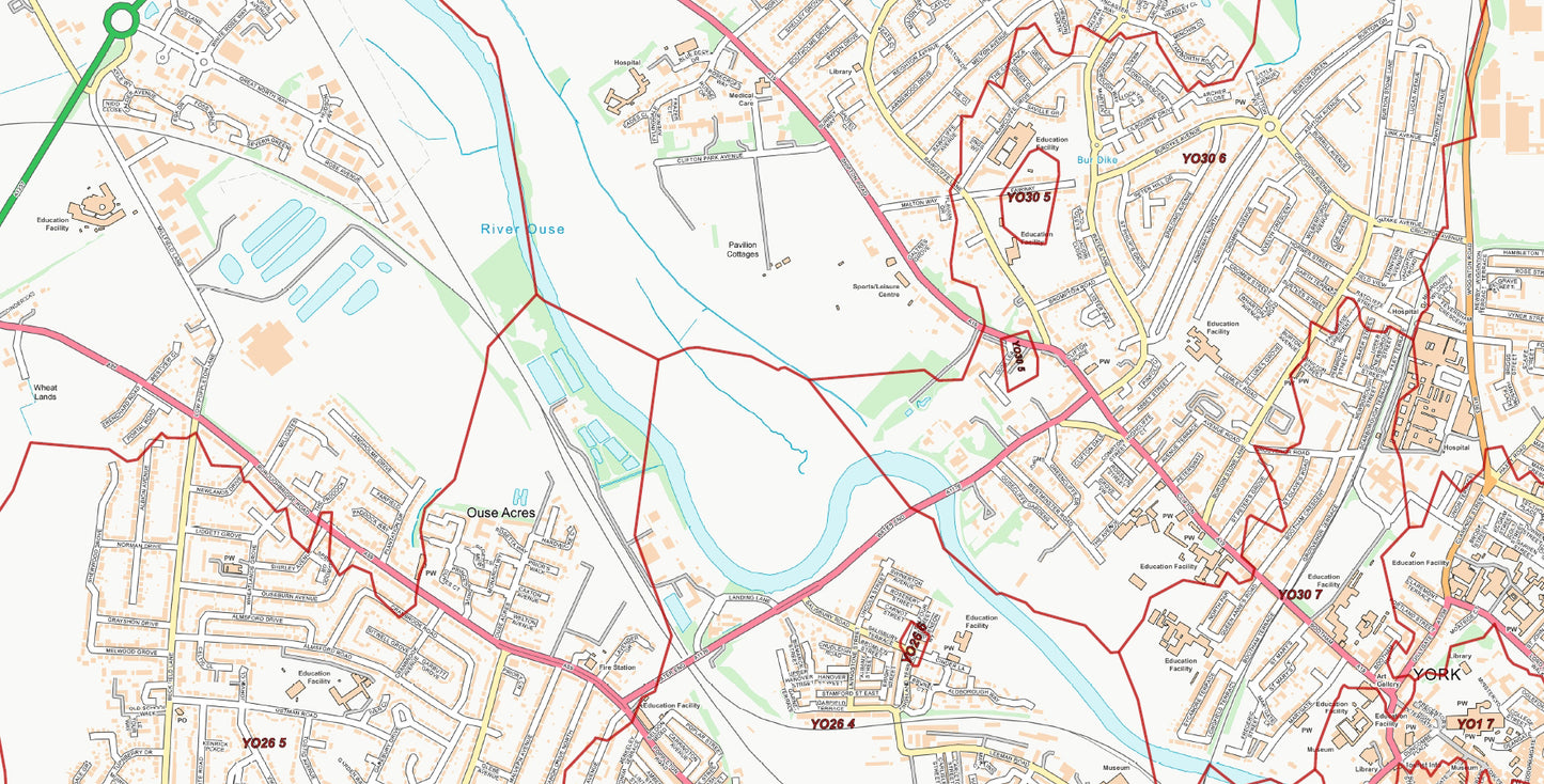 Central York Postcode City Street Map - Digital Download