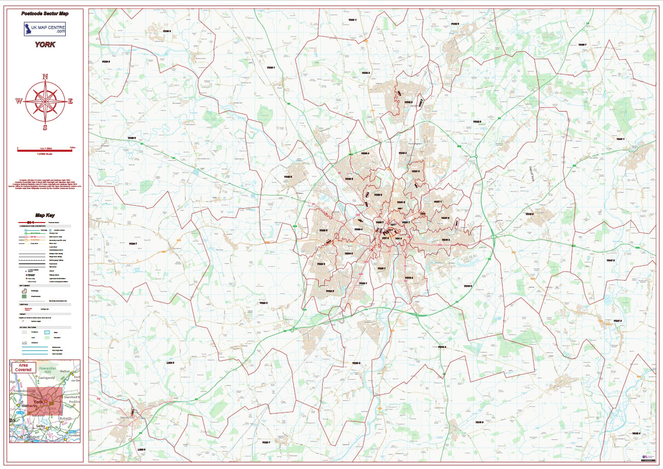 Postcode City Sector Map - York - Digital Download