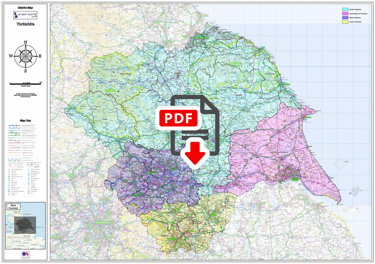 Yorkshire Counties Boundary Map - Digital Download