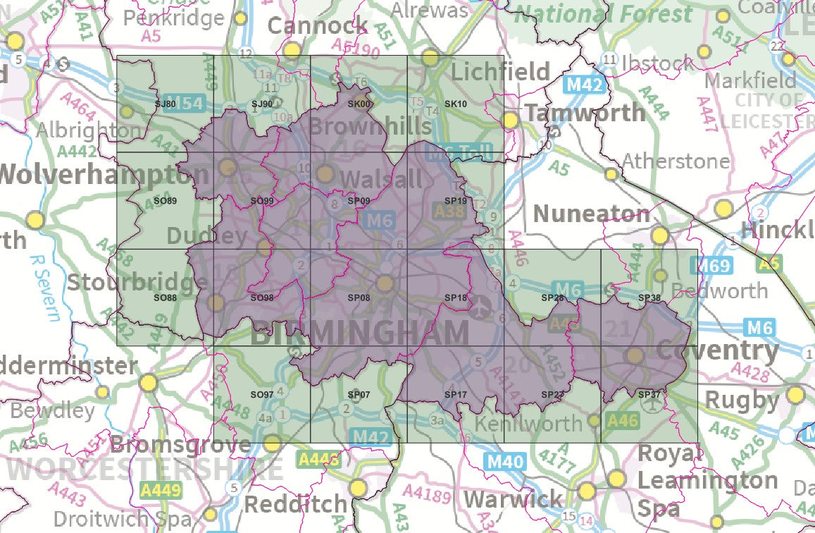 Birmingham District - OS Map Tiles – ukmaps.co.uk