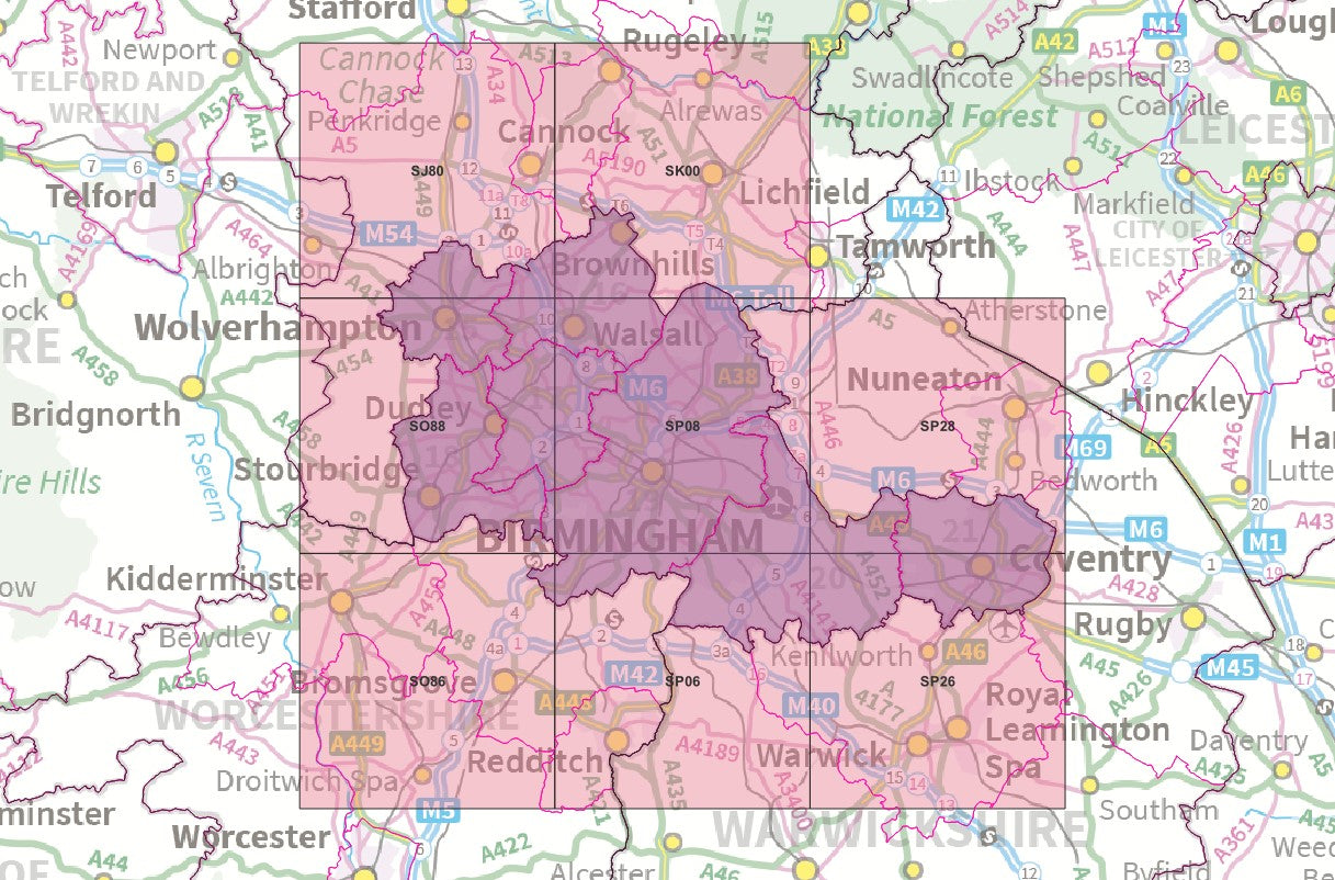 Birmingham District - OS Map Tiles – ukmaps.co.uk