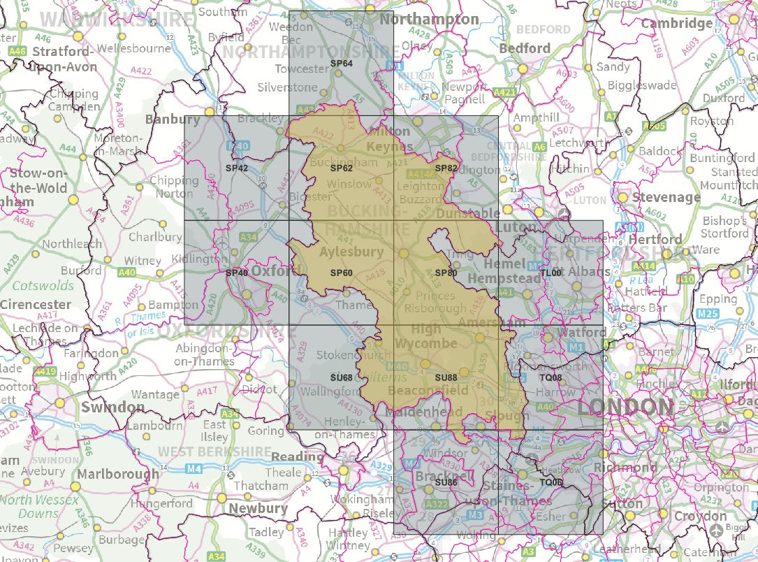 Buckinghamshire - OS Map Tiles – ukmaps.co.uk