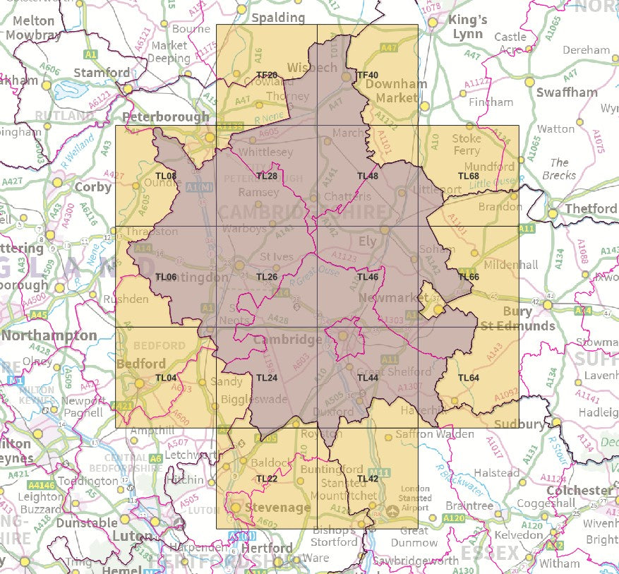 Cambridgeshire - OS Map Tiles – ukmaps.co.uk